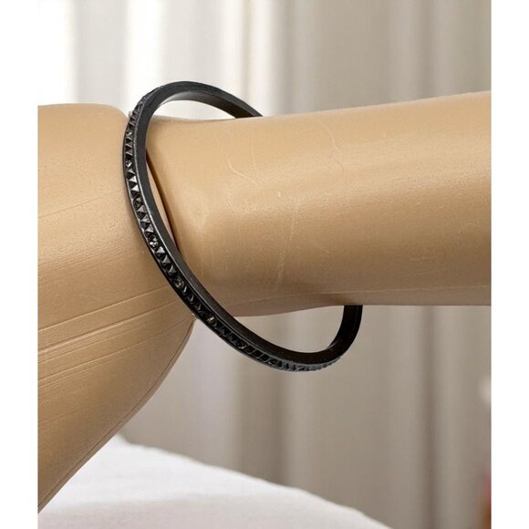 Ann Taylor Loft Metal Bangle Bracelet Black Studded Spike Rhinestone Accents - Picture 1 of 7